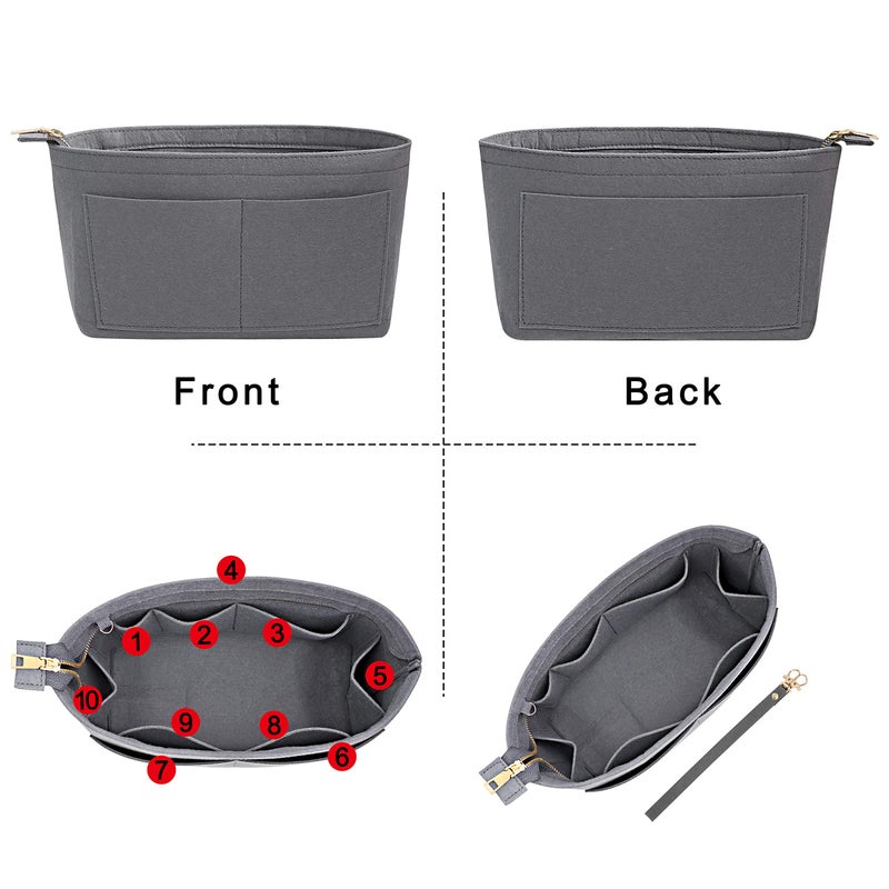 Soyizom Felt Handbag organizer Purse organizer Felt Insert Bag organizers Multi Pockets Tote Bag in Bag for women,Grey-XL - Image 3